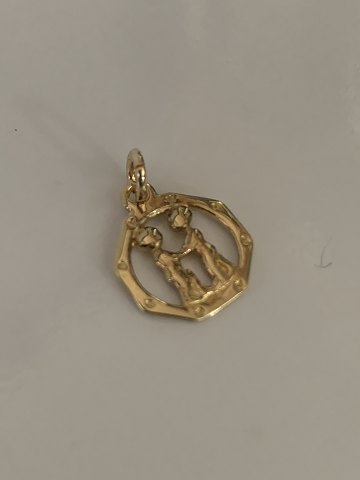 Pendant for necklace in 14 carat gold, designed as the zodiac sign Gemini.