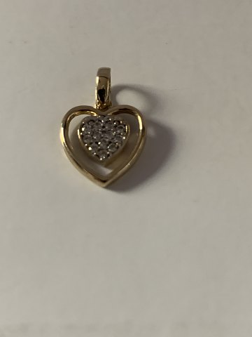 Pendant 14 carat gold, shaped like a Heart with clear stones