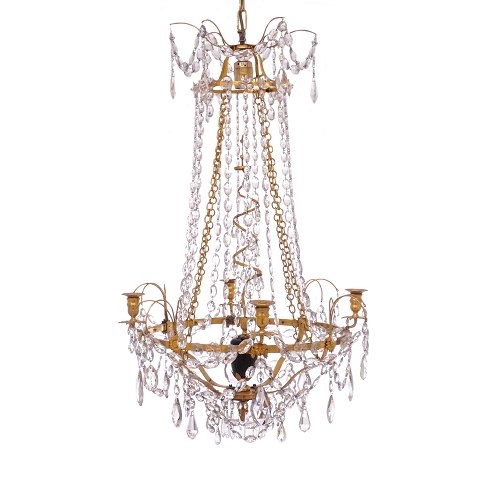 Gustavian chandelier for four candles. Sweden 
circa 1780. H. 90cm. D: 57cm