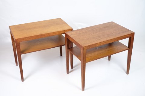 Sæt af 2 Sideborde Med Hylde - Teak - Severin Hansen - Haslev Møbelfabrik - 
1960erne
Flot stand
