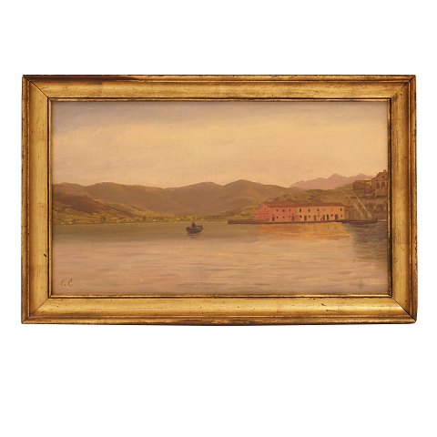 Christian Eckardt, 1832-1914, olie på lærred. 
Sydlandsk parti signeret ca. år 1880. Lysmål: 
27x47cm. Med ramme: 35x55cm