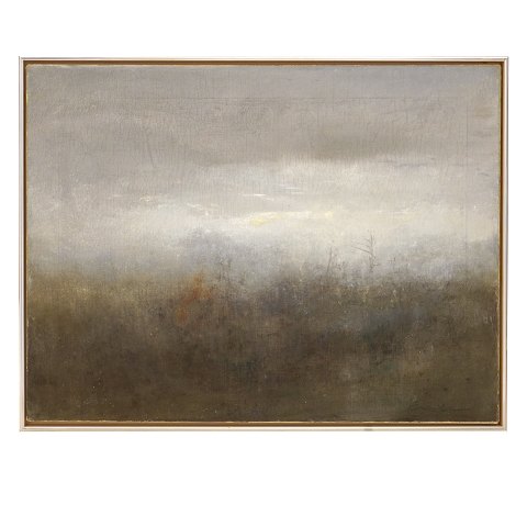 Albert Bertelsen, 1921-2019, olie på lærred. 
"Drømmelys - Tidlig Morgen". Signeret og dateret 
1984. Lysmål: 61x80cm. Med ramme: 64x83cm