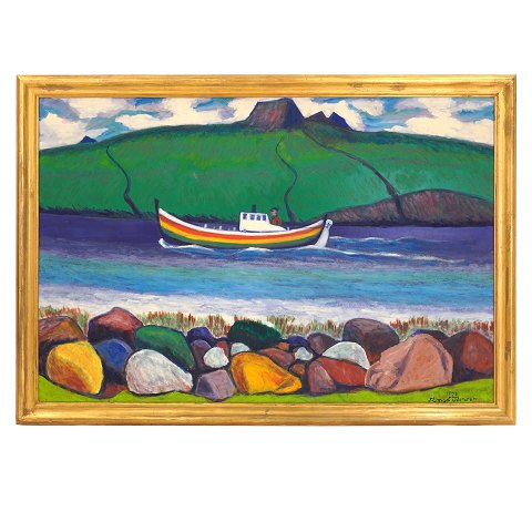 Frimod Joensen, 1915-97, Öl auf Platte. Landschaft Färöer-inseln. Signiert und datiert 1978. Lichtmasse: 80x119cm. Mit Rahmen: 92x131cm