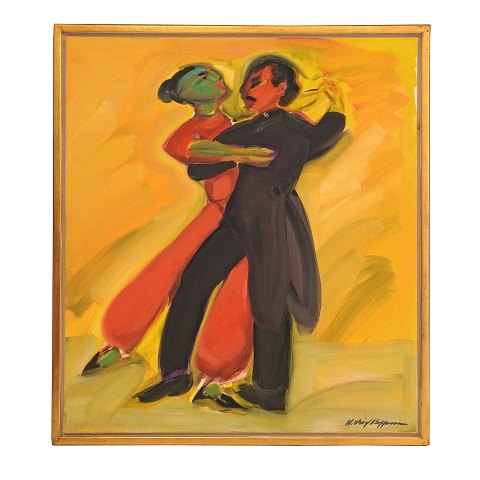 Hans Voigt Steffensen, b. 1941, oil on canvas. "Tango pair". Signed and dated 2003. Visible size: 90x80cm. With frame: 96x86cm