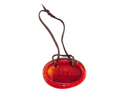 HolmegaardStort "PORTVIN" skilt i orangerødt glas