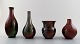 Richard Uhlemeyer, tysk keramiker.
Fire keramikvaser, smuk glasur i rødgrønne nuancer.