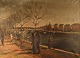 Kai Pihl, b. 1894, 1978. Danish painter. Oil on canvas.
Walking people along the lakes in Copenhagen.
