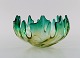 Murano bowl in mouth blown art glass. Green and yellow shades. 1960s.
