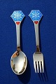 Michelsen Set Christmas spoon and fork 1976 of 
Danish gilt sterling silver