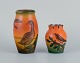 Ipsens Enke. To mindre vaser med glasur i orangegrønne nuancer.