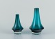 L'Art præsenterer: Erkkitapio Siiroinen for Riihimäen Lasi, Finland. To vaser i grønt og klart mundblæst kunstglas.