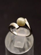 14 Karat hvidguld ring  med gte perle