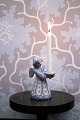 L. Hjorth ceramic angel with blue / white glaze holding a small candle...