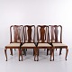 Osted Antik & Design præsenterer: Sæt Af 8 Spisebordsstole Mørkt Træ og Stribet Stof 1920erne