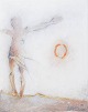 L'Art præsenterer: Nis Schmidt, "Morgen", mixed media på papir, listet dansk billedkunstner.