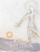 Nis Schmidt, "To sole", mixed media på papir, listet ...