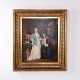 Osted Antik & Design præsenterer: Oliemaleri med To Personer i Interiør i Guldramme fra 1841 92 x 81 cm