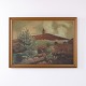 Osted Antik & Design præsenterer: Oliemaleri med Landskab, Bakke og Tårn i Guldramme 57 x 77 cm