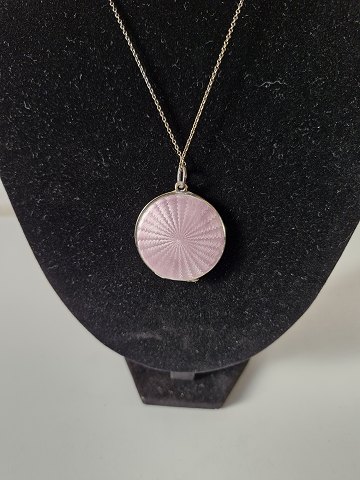 Beautiful medallion with chain in gold-plated silver and light purple/light red 
enamel decorated with cherry blossoms