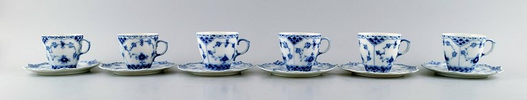 6 sets Royal Copenhagen Blue Fluted Full Lace mocha cup and saucer.
Number: 1/1038.