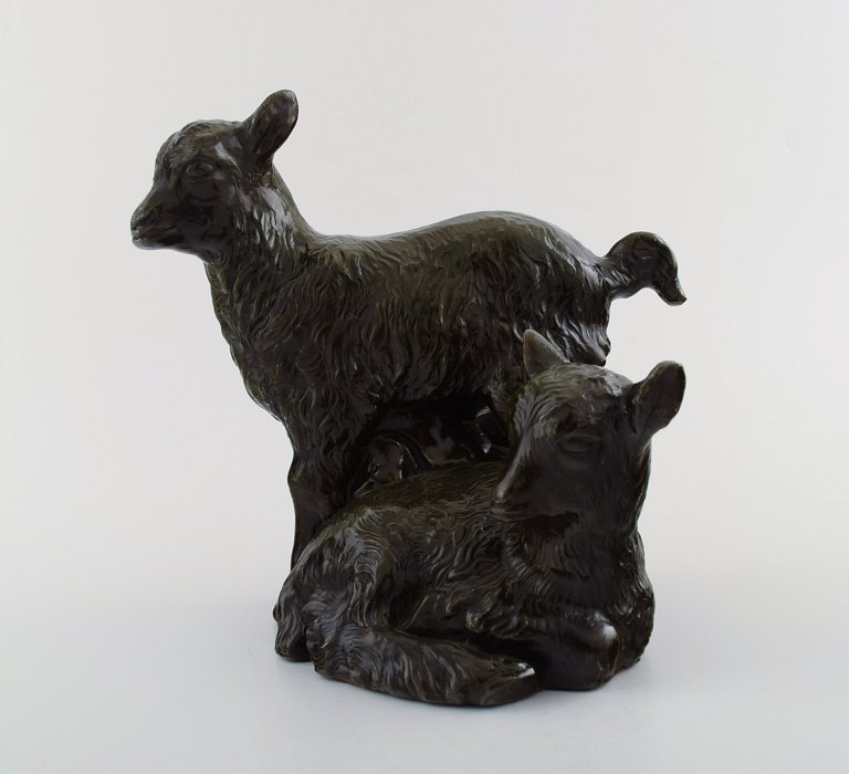 Just Andersen 1884-1943. Figure No. 2329 Just Andersen. Sculpture of "disco 
metal" in the form of two goats.