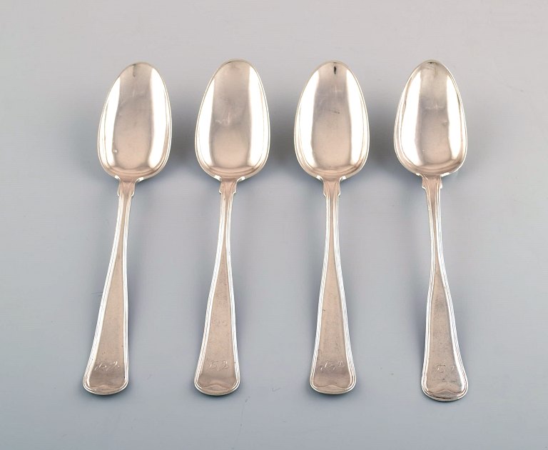 4 dessert spoons, Old rifled, Danish silver 0.830.

