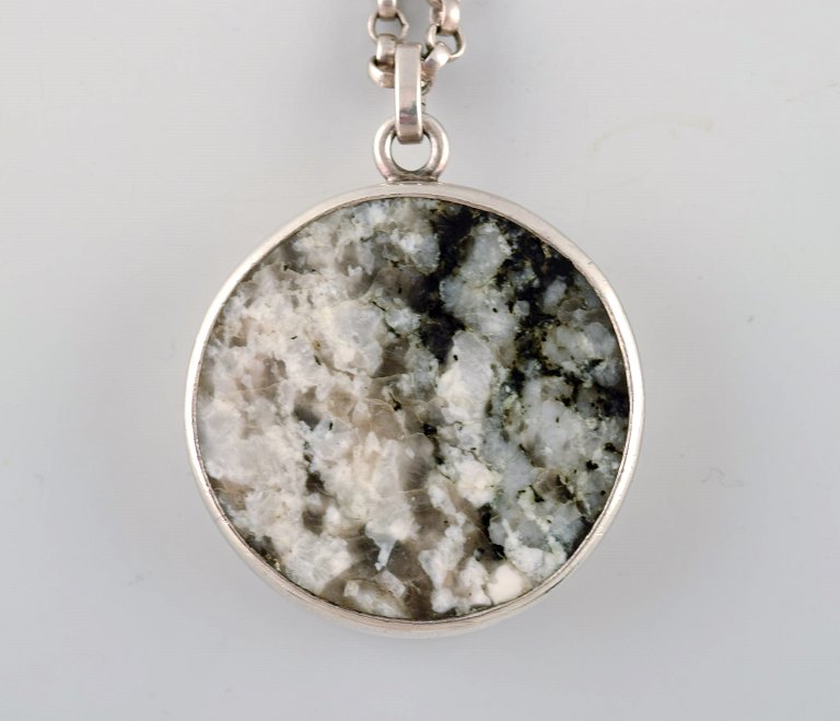 Swedish modernist necklace in sterling silver with stone pendant by Birger 
Haglund. 

