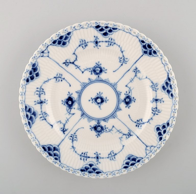 Four plates. Blue Fluted Full Lace Plates from Royal Copenhagen.
