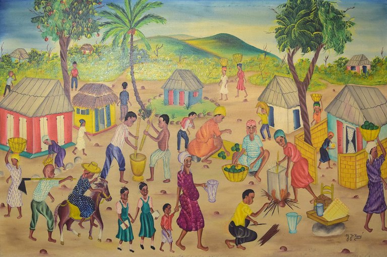 Y. Jn. René, Haitian artist. Naivist school. Oil on canvas. 1970