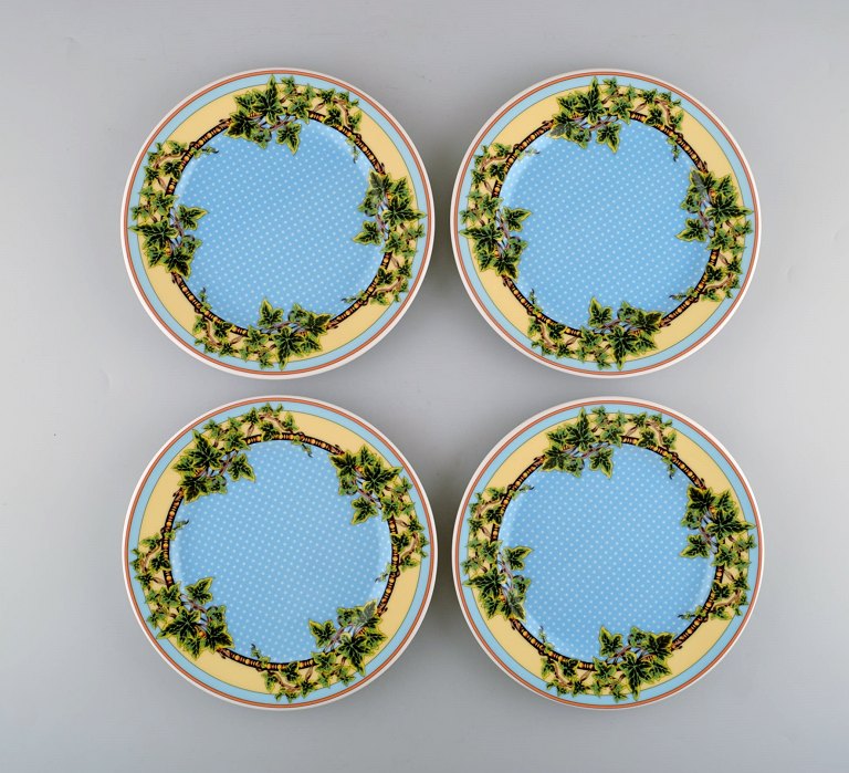 Gianni Versace for Rosenthal. Four "Blue Ivy Leaves" plates. Late 20th century.
