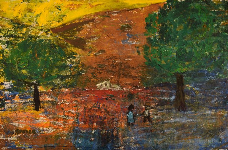 Göta Fogler (1919-1992), Sweden. Oil on canvas. Abstract landscape. 1960