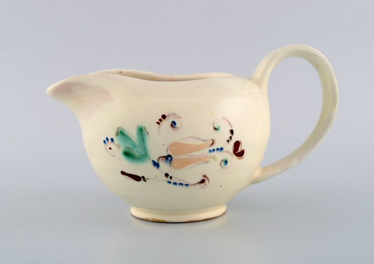 Kähler, HAK. Kande i glaseret keramik. Blomster på cremefarvet baggrund. Moderne 
design, 1930/40