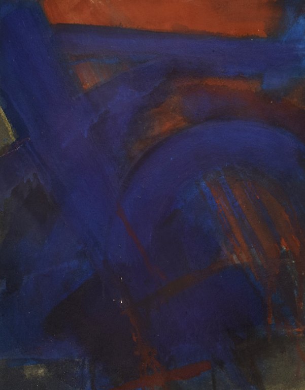 Ole Bjørn Krüger (1922-2007), Danish artist. Oil on Japanese paper placed on 
board. Modernist composition. 1960s / 70s.
