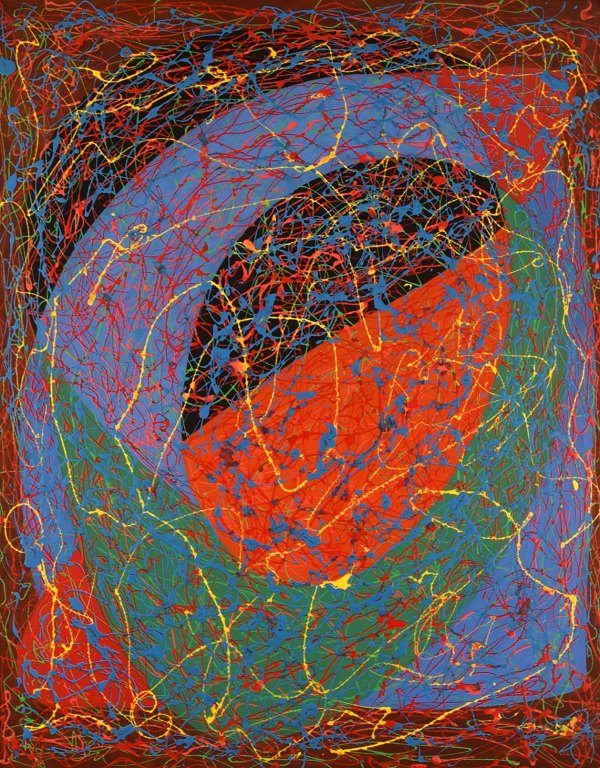 Svend Aage Krogstrup, Danish artist. Acrylic on board. Abstract composition. 
Dated 1991.
