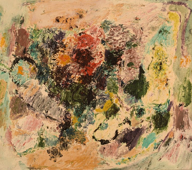 Åke Wilhelm Andersson (1922-1988), svensk kunstner. Olie på plade. 
"Sommarbukett". 1960