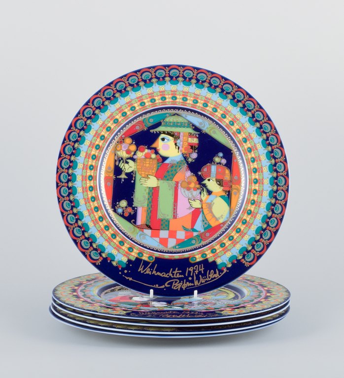 Bjørn Wiinblad for Rosenthal, a set of five hand-painted Christmas plates with 
biblical motifs.