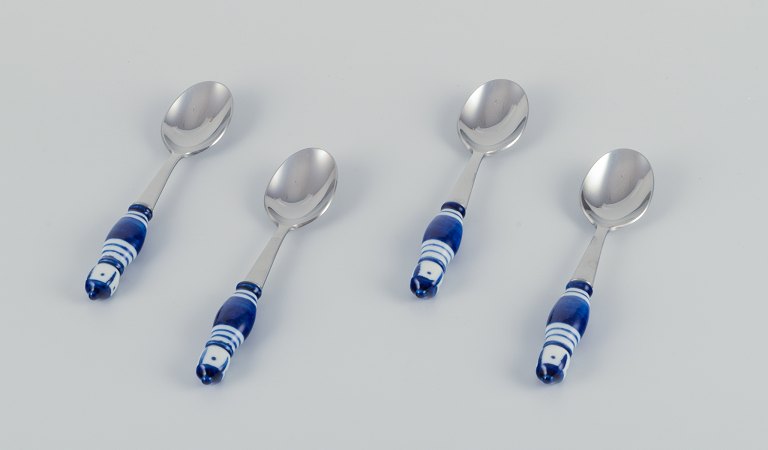 Bjørn Wiinblad for Rosenthal, Germany. A set of four "Siena" spoons in 
hand-painted ceramic and stainless steel.