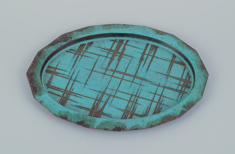 WMF, Germany. Art Deco "Ikora" tray. Beautiful green patina.