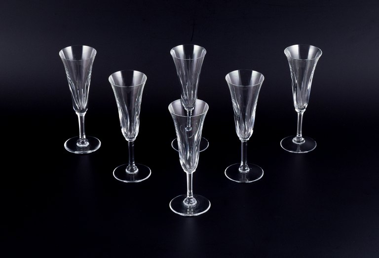 Saint Louis, France. A set of six champagne flutes in cut crystal glass.