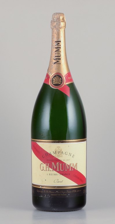 Mumm, Frankrig. Mathusalem champagneflaske i glas til dekorationsbrug.