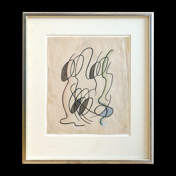 Franciska Clausen, 1899-1986, watercolor. Organic forms signed and dated 1952. 
Visible size: 16x27cm. With frame: 26x37cm