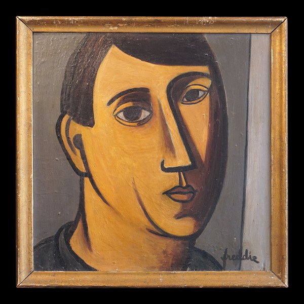 Wilhelm Freddie, Denmark, 1909-95, oil on wood. Very early self portrait signed 
and dated 1926-27. Visible size: 38x37cm. With frame: 43x42cm