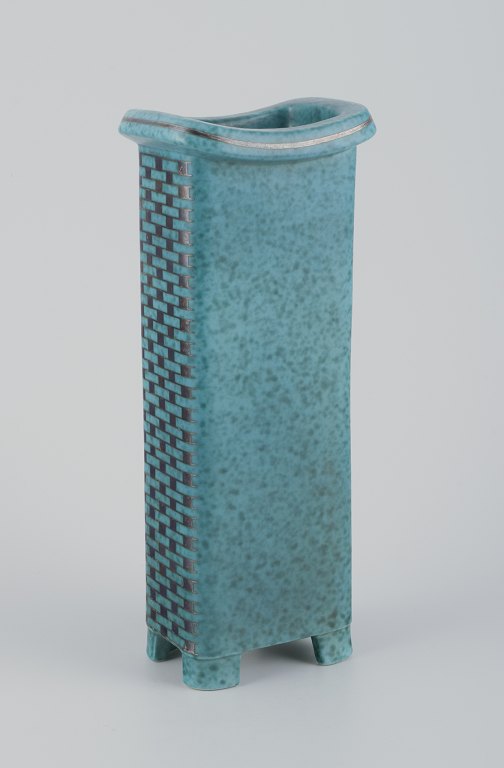 Wilhelm Kåge for Gustavsberg, Sweden.
Tall square Art Deco ceramic vase.