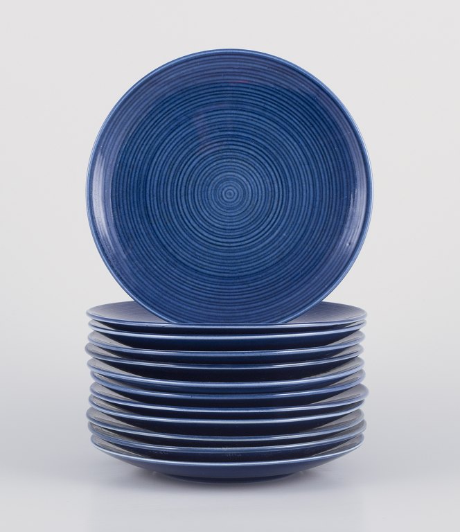 Gertrud Lönegren for Rörstrand, Sweden.
Set of twelve "Blå Blanche" plates in faience.