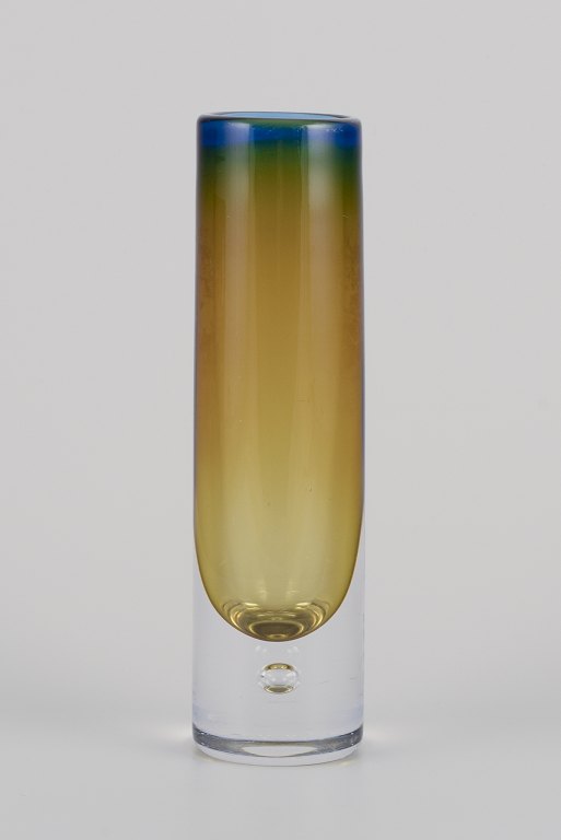 Scandinavian glass artist. Cylindrical art glass vase.