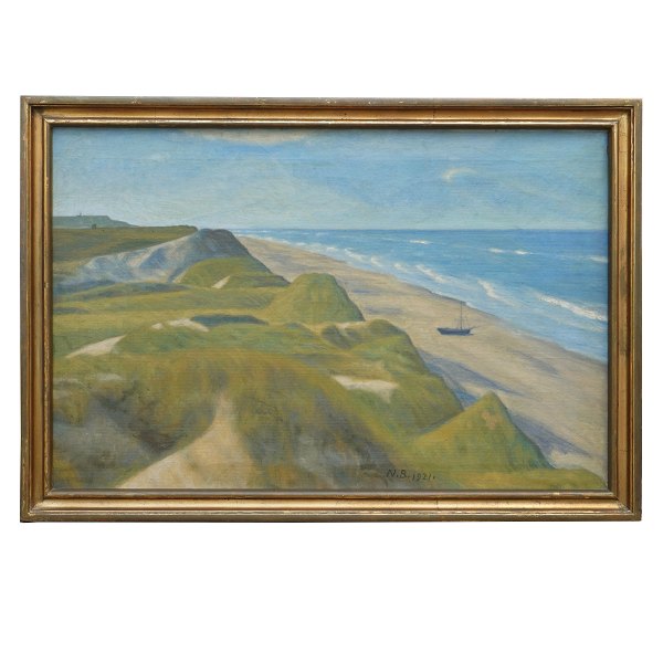 Niels Bjerre, 1864-1942, Öl auf Leinen. Küste, Westjütland. Signiert und datiert 
1921. Lichtmasse: 53x81cm. Mit Rahmen: 62x90cm