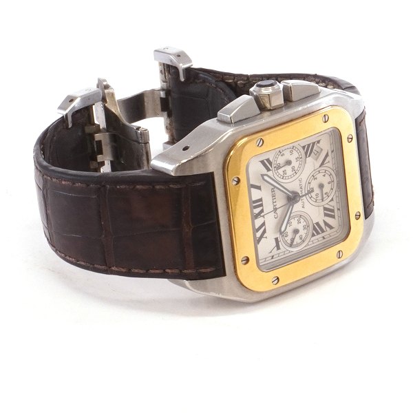 Cartier Santos 100 automatic chronograph g/s year 2009 with box and papers. 
Size: 42x42mm