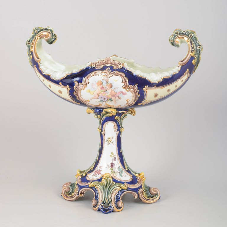 Large Majolica Centerpiece Jardiniere on Pedestal, Central Europe.