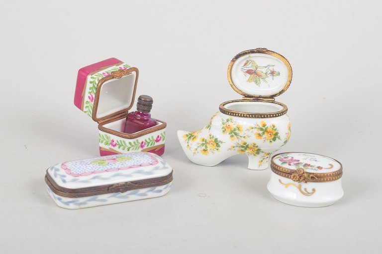 Set of Four Lidded Boxes from Limoges and France.
