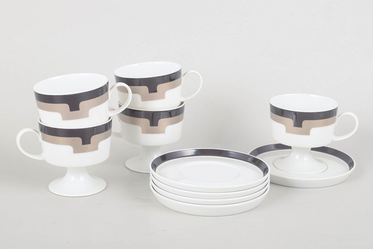 Tapio Wirkkala for Rosenthal, set of five coffee cups with matching saucers.